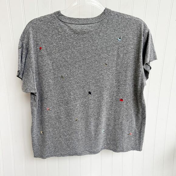 The Great. Cropped Tee Gray Tossed Floral Embroidery Short Sleeve Top XS - Picture 5 of 5